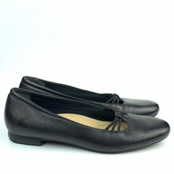 Trotters flats 9.5 black leather loafers ballet - Picture 1 of 9